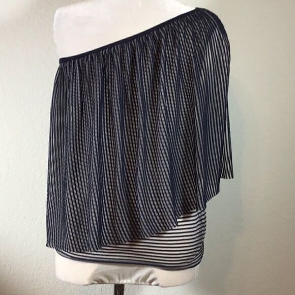 Club Monaco Top Off Shoulder Sheer Stripe Blouse Size S - Picture 3 of 14